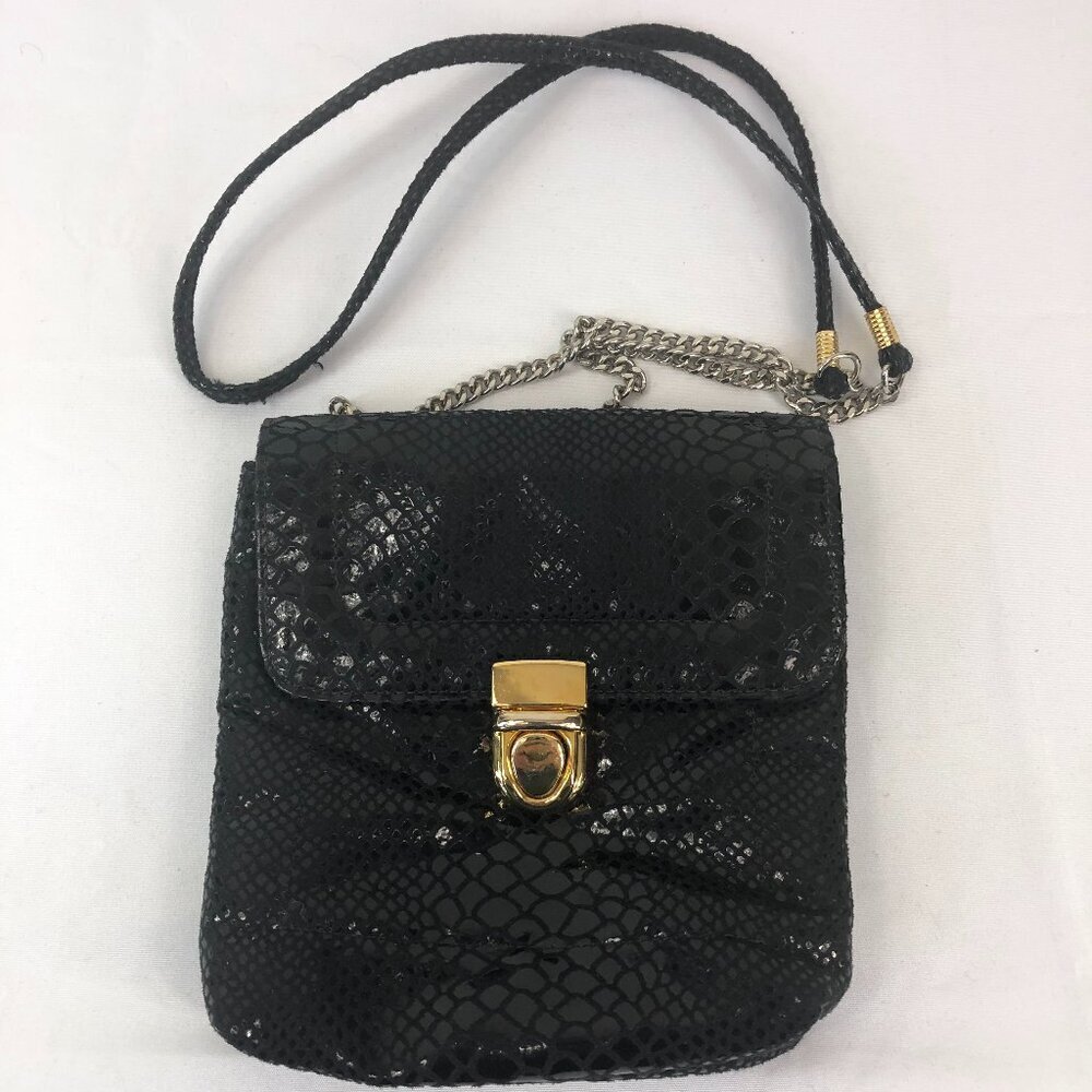 Bags By Pinky Black Faux Snakeskin Crossbody Purse